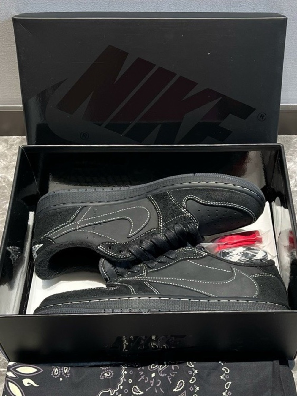 Travis Scott x Air Jordan 1 Low OG All‑Black Reverse Swoosh Sneakers